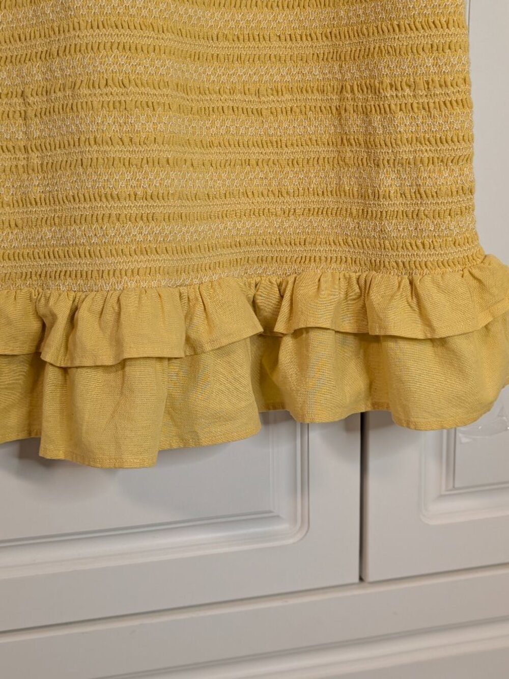 American Eagle Smocked Cotton Linen Ruffle Mini Dress Yellow S Cottagecore EUC - Picture 5 of 12